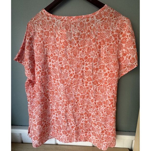Sigrid Olsen Womens Shirt Top Size XL Pink Orange Floral Linen Short Sleeve - Picture 4 of 5